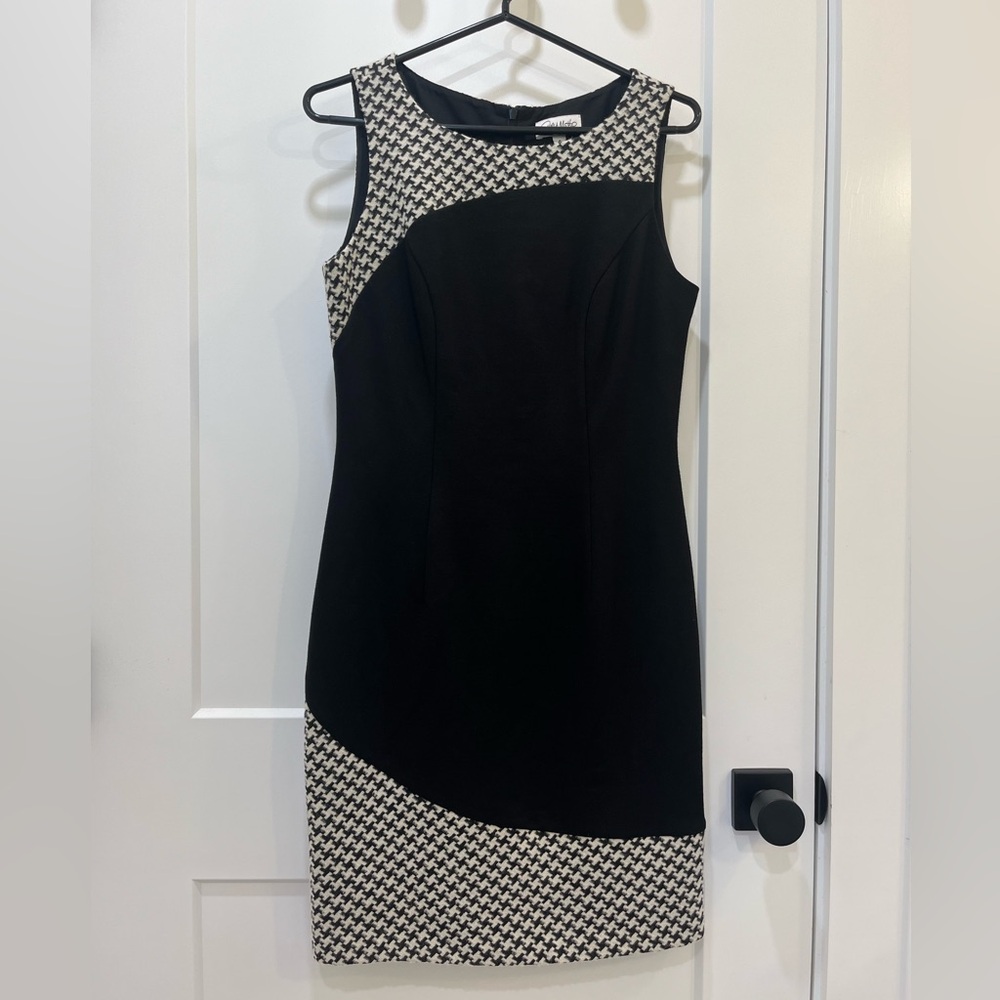 Amy Matto New York Black White Wool Blend Asymmetrical Design Dress, Size 4